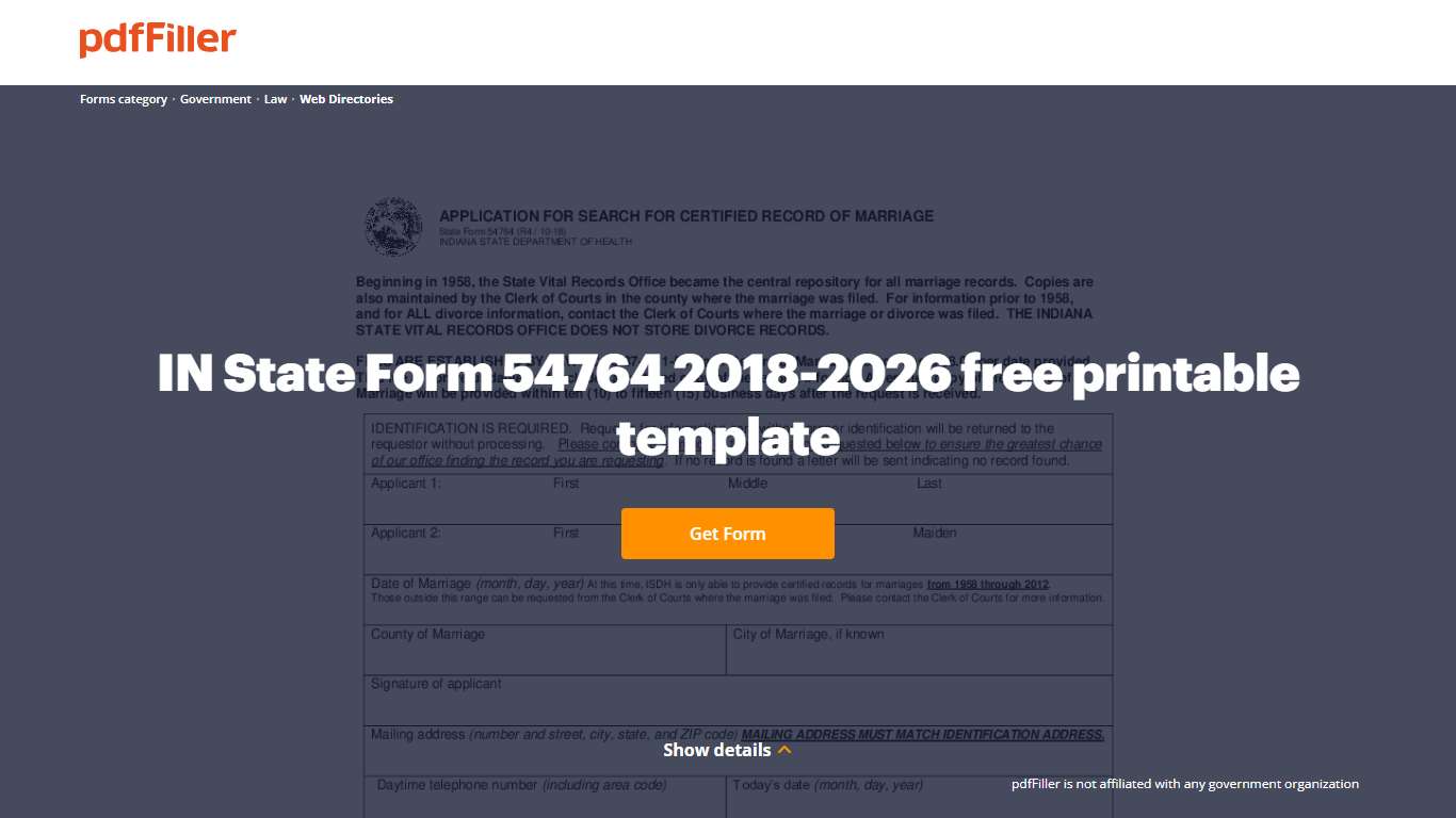 2018-2026 IN State Form 54764 Fill Online, Printable, Fillable, Blank - pdfFiller